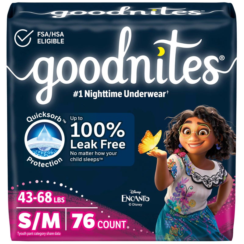 Goodnites Girls Bedwetting Underwear Size SM 4368 lbs 76 Ct 2 Packs of 38 Packaging May Vary